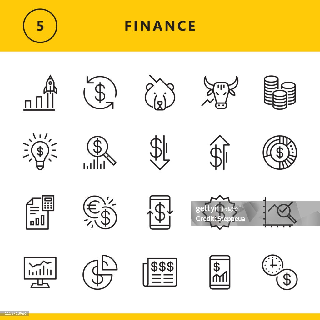 Los iconos de línea de finanzas