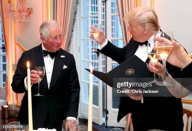 President Donald Trump and First Lady Melania Trump host a dinner at Winfield House for Prince Charles, Prince of Wales and Camilla, Duchess of...