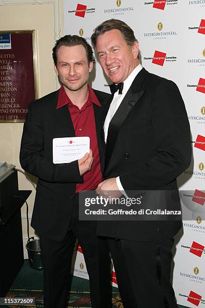 Christian Slater and Michael Portillo during Tsunami Earthquake Appeal Dinner at InterContinental Hotel in London, Great Britain.