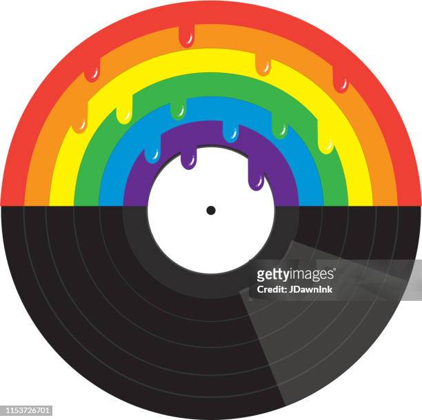 ilustraciones, imágenes clip art, dibujos animados e iconos de stock de orgullo gay o el concepto de orgullo lgbt arco iris y vinilo récord con gotas - evento orgullo lgtbiq