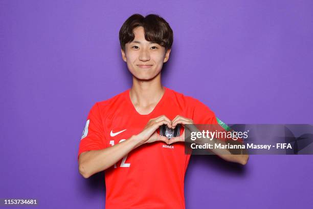 Yumi Kang of Korea Republic poses for a portrait during the official FIFA Women's World Cup 2019 portrait session at Crowne Plaza Paris - Neuilly on...