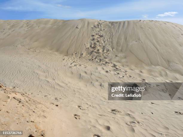 sand mountains in the quarries where the mining of sand - sandlåda bildbanksfoton och bilder
