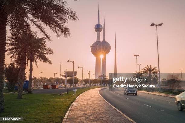 kuwait towers in kuwait city - kuwait towers stock pictures, royalty-free photos & images