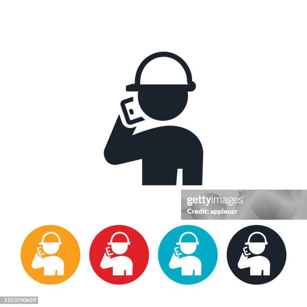 bauarbeiter am telefon icon - projektmanager stock-grafiken, -clipart, -cartoons und -symbole