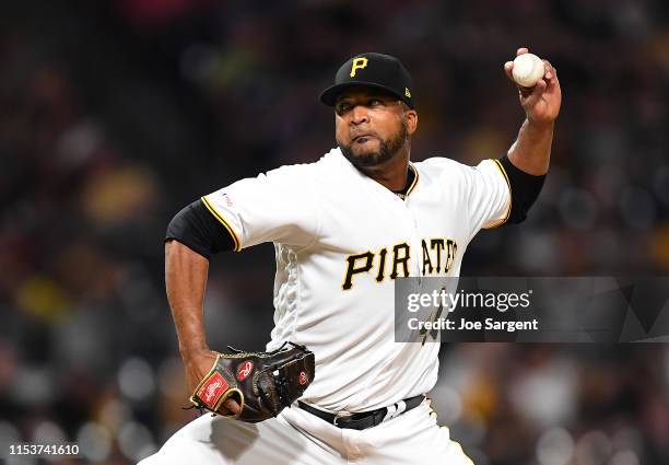 Francisco Liriano of the Pittsburgh Pirates in action during the game against the Milwaukee Brewers at PNC Park on May 31, 2019 in Pittsburgh,...