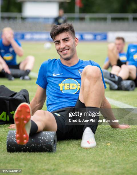 Muhammed Kiprit of Hertha BSC smiles during the sports training camp on July 4, 2019 in Neuruppin, Germany.