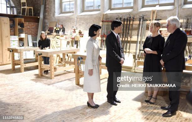 Nikari CEO Johanna Vuorio and Nikari founder Kari Virtanen speak with Crown Prince Akishino and Crown Princess Kiko of Japan as they visit the...