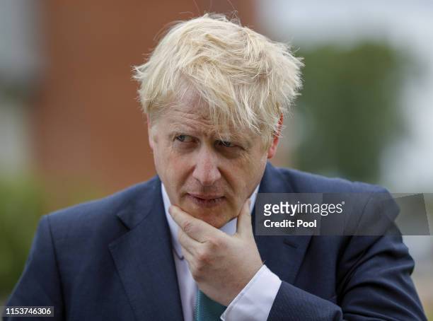 Boris Johnson, former U.K. Foreign secretary, speaks to the media during a visit to Heck Foods Ltd. Headquarters, as part of his Conservative Party...