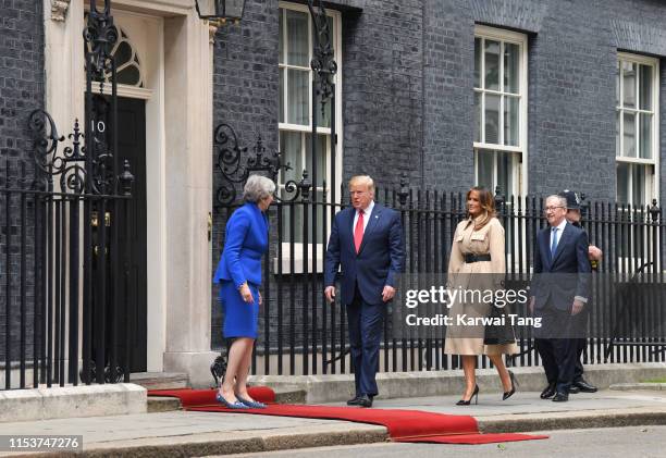 British Prime Minister Theresa May, US President Donald Trump, US First Lady Melania Trump and Philip May visit Number 10 Downing Street during the...