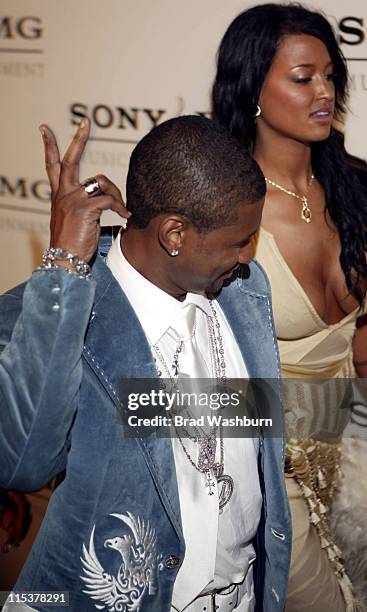 Usher and Eishia Brightwell during 2005 Sony/BMG Post GRAMMY Awards Party at Roosevelt Hotel in Los Angeles, California, United States.