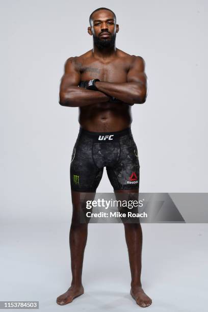 Jon Jones poses for a portrait during a UFC photo session on July 2, 2019 in Las Vegas, Nevada.