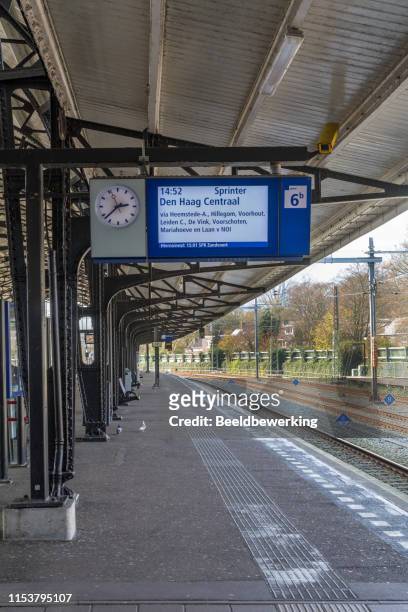 empty platform on historical (1842) haarlem railway station - haarlem stock pictures, royalty-free photos & images
