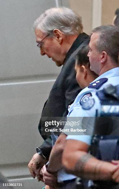 Cardinal George Pell leaves the Supreme Court of Victoria on June 05, 2019 in Melbourne, Australia. George Pell has served three months of a six year...