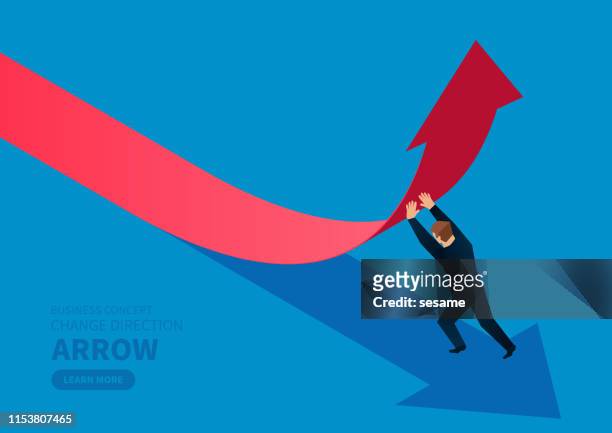 ilustrações de stock, clip art, desenhos animados e ícones de businessman changes the direction of the arrow - finance and economy