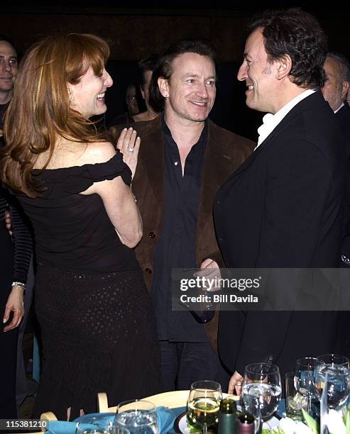 Patti Scialfa, Bono and Bruce Springsteen during 15th Annual Nordoff-Robbins Silver Clef Award Dinner and Auction at Roseland Ballroom in New York...