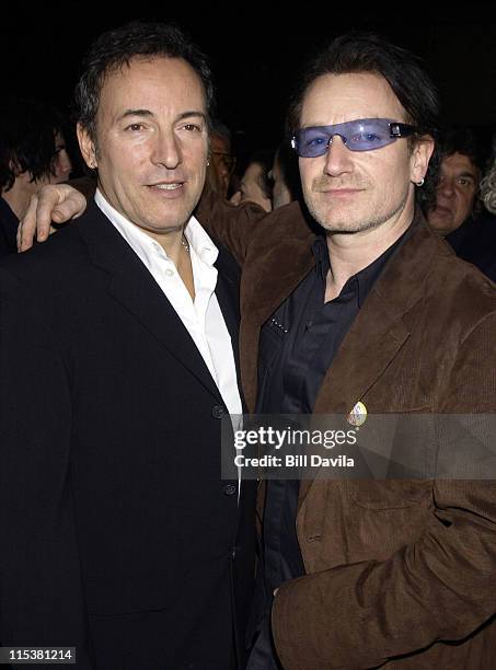Bruce Springsteen and Bono during 15th Annual Nordoff-Robbins Silver Clef Award Dinner and Auction at Roseland Ballroom in New York City, New York,...