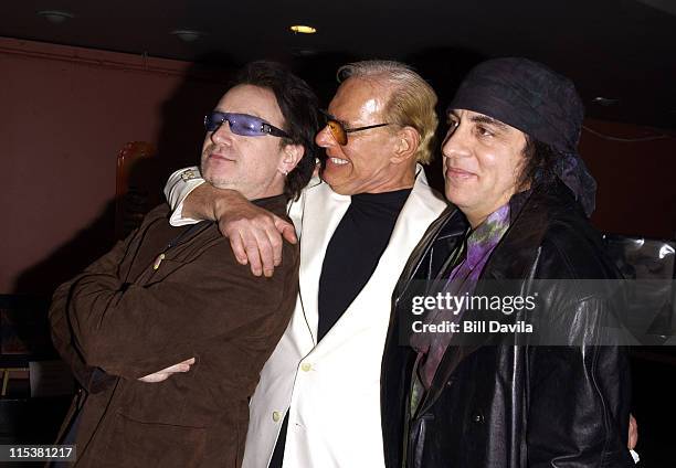 Bono, Frank Barsalona and Steve Van Zandt during 15th Annual Nordoff-Robbins Silver Clef Award Dinner and Auction at Roseland Ballroom in New York...