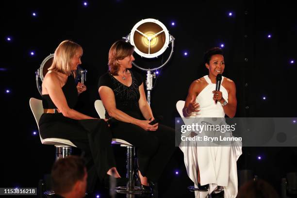 Louise Minchin, Katherine Grainger and Dame Kelly Holmes discuss women's sport during the Sports Book Awards at Lord's Cricket Ground on June 04,...