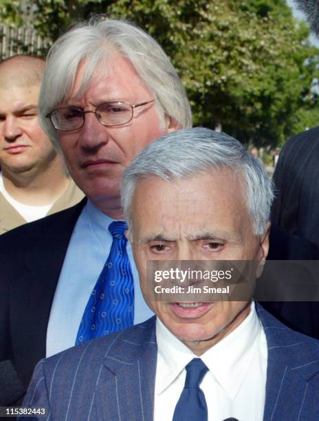 Robert Blake speaks to the media as his attorney Thomas Mesereau Jr. Listens, before a pre-trial session on the murder charges he faces in the death...