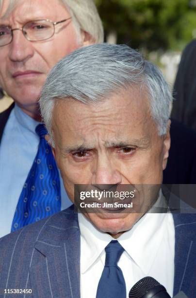Robert Blake speaks to the media as his attorney Thomas Mesereau Jr. Listens, before a pre-trial session on the murder charges he faces in the death...