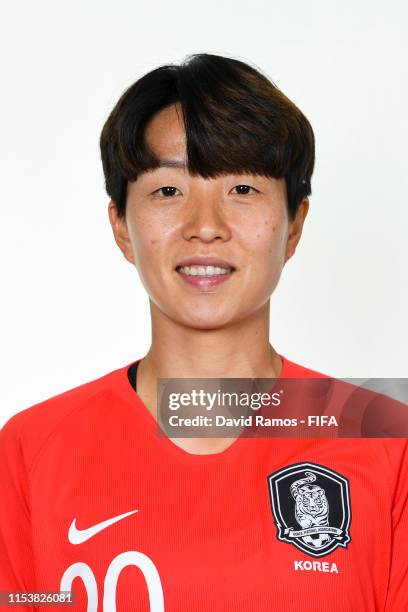 Hyeri Kim of Korea Republic poses for a portrait during the official FIFA Women's World Cup 2019 portrait session at Crowne Plaza Paris - Neuilly on...