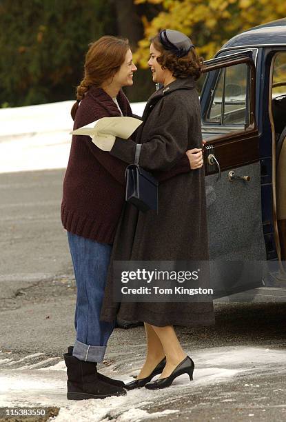 Julia Roberts and Marcia Gay Harden during On the set of "Mona Lisa Smile" - November 21, 2002 at Brooklyn in New York City, New York, United States.