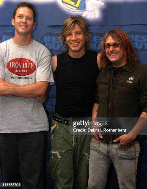 Mike Malinin, Johnny Rzeznik and Robbie Takac during Goo Goo Dolls Hold In-Store Autograph Signing for Fans at Best Buy - 86th Street and Lexington...