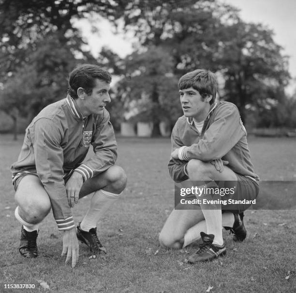 English soccer players Emlyn Hughes and Alan Mullery during training with the England national football team, UK, 3rd November 1969.