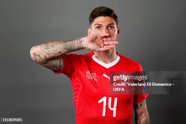 Steven Zuber of Switzerland poses for a portrait during the UEFA Nations League Finals Portrait Shoot on June 02, 2019 in Zurich, Switzerland.