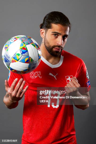 Ricardo Rodriguez of Switzerland poses for a portrait during the UEFA Nations League Finals Portrait Shoot on June 02, 2019 in Zurich, Switzerland.