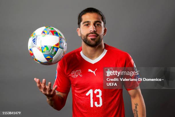 Ricardo Rodriguez of Switzerland poses for a portrait during the UEFA Nations League Finals Portrait Shoot on June 02, 2019 in Zurich, Switzerland.