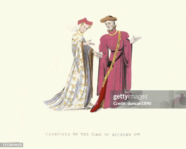 illustrations, cliparts, dessins animés et icônes de mode médiévale, courtisans du roi richard ii, xive siècle - xivème siècle