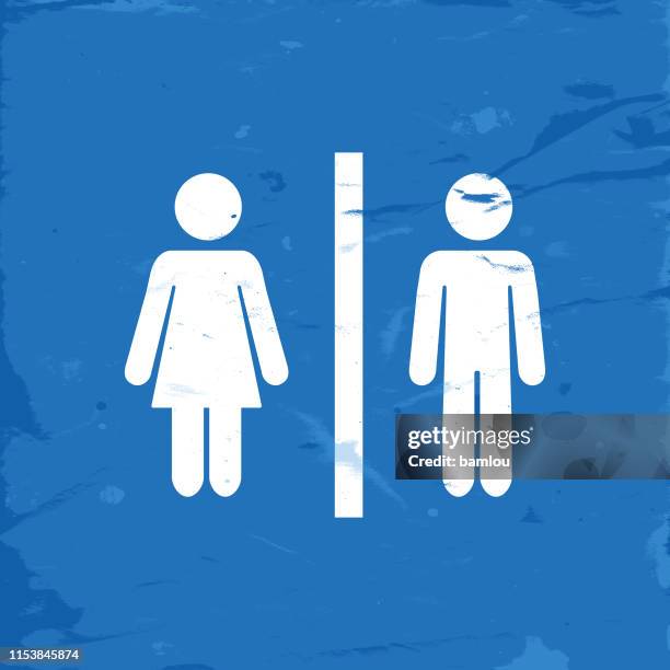 icon bathroom mixed gender on blue grunge background - man scratching stock illustrations