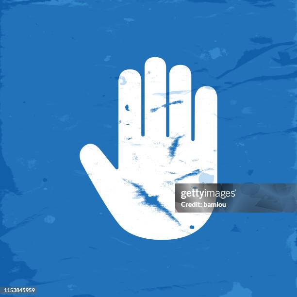 icon hand palm on blue grunge background - saluting icon stock illustrations