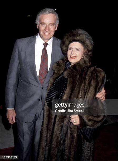 Charlton Heston and wife Lydia during Presentation of Oscar's Greatest Moments - January 15, 1991 at Academy of Motion Pictures Arts & Sciences in...