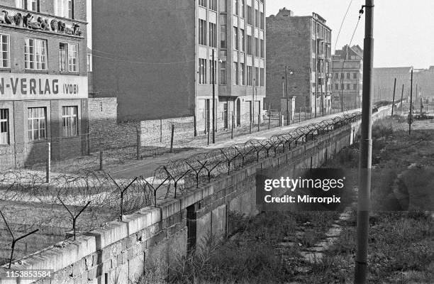 The Berlin Wall along Zimmerstraze, Berlin, close to Checkpoint Charlie and the location where Peter Fechter a bricklayer aged 18 was shot and killed...