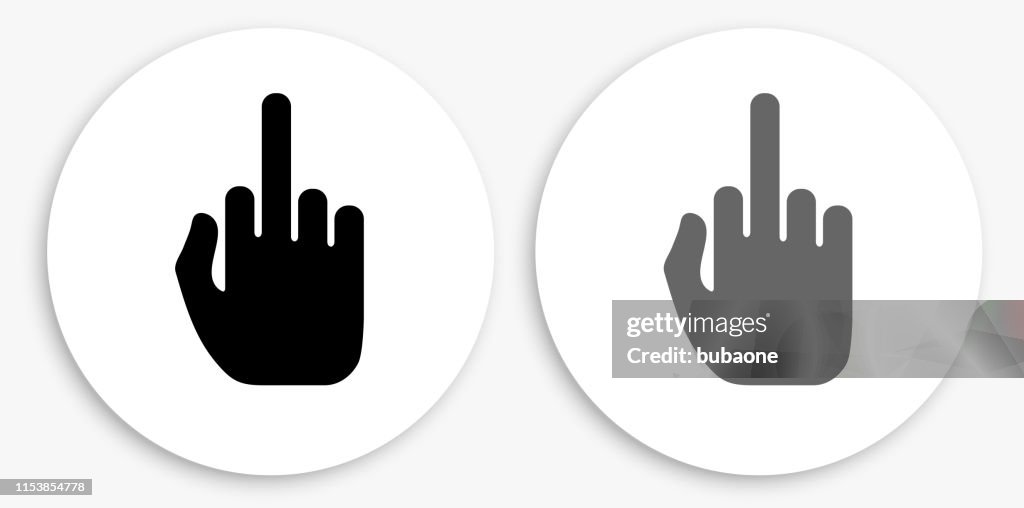 La mano del dedo medio icono redondo negro y blanco