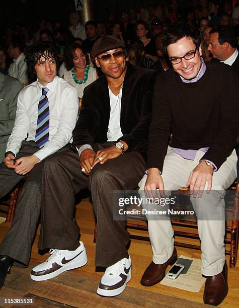 Jesse Malin, LL Cool J and Jimmy Fallon during Olympus Fashion Week Spring 2006 - John Varvatos - Front Row and Backstage at Altman Building in New...