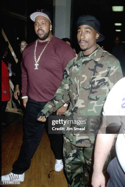 Marion Suge Knight and Tupac Shakur during 10th Annual Soul Train Music Awards at Shrine Auditorium in Los Angeles, California, United States.