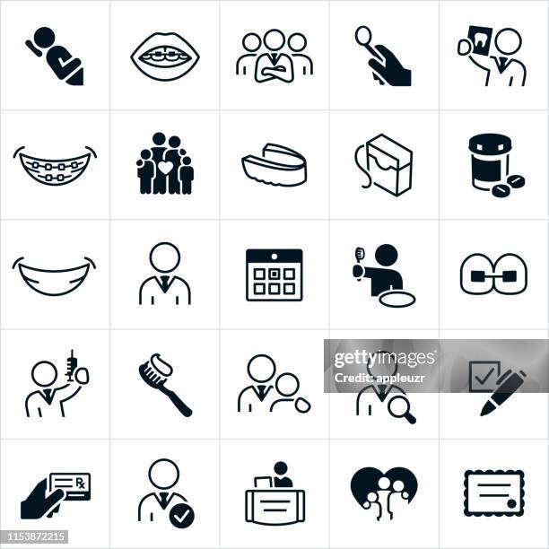 stockillustraties, clipart, cartoons en iconen met orthodontie iconen - tandarts