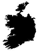 Black Map of Ireland on White Background