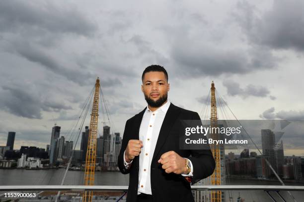 Joe Joyce poses for a photo on top of the O2 during a press conference on June 05, 2019 in London, England.