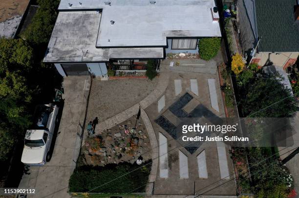 Design resembling a swastika is displayed in front of a home on June 05, 2019 in El Sobrante, California. People living in a San Francisco Bay Area...