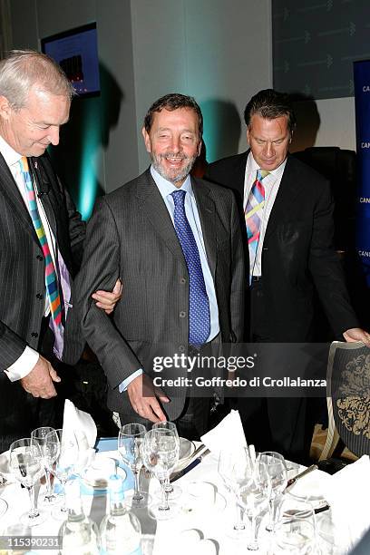 Jon Snow, David Blunkett and Michael Portillo during Turn the Tables Charity Lunch - October 17, 2005 at The Savoy in London, Great Britain.