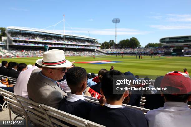 Schoolchildren watch the match in the Pavilion at Lord's on July 5, 2019 in London, England. History was made at Lord's when local schoolchildren...