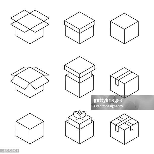 カートンボックスアイコンセット、ラインデザイン。 - 紙容器点のイラスト素材／クリップアート素材／マンガ素材／アイコン素材
