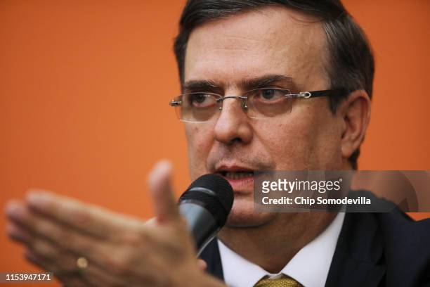 Mexican Foreign Affairs Secretary Marcelo Ebrard holds a news conference at the Mexican Embassy following talks with U.S. Vice President Mike Pence...