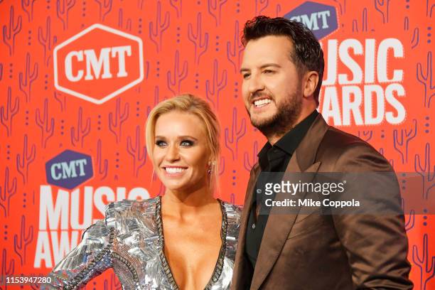 Luke Bryan and Caroline Boyer attend the 2019 CMT Music Award at Bridgestone Arena on June 05, 2019 in Nashville, Tennessee.