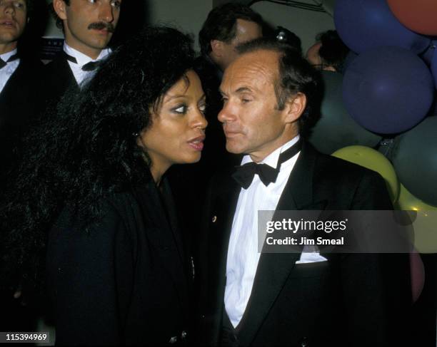 Diana Ross and Arne Naess during Swifty Lazar Oscar Party at Spago's Restaurant in Hollywood, California, United States.