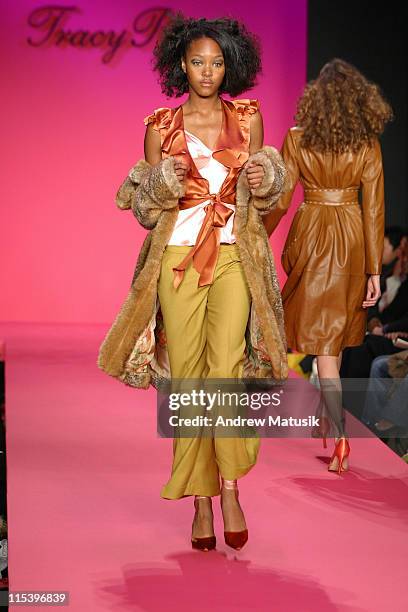 Gerren Taylor wearing Tracy Reese Fall 2004 during Olympus Fashion Week Fall 2004 - Tracy Reese - Runway at Studio Noir at Bryant Park in New York...